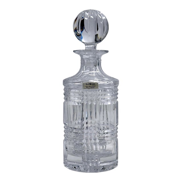 Late 20th Century Ralph Lauren Glen Plaid Crystal Decanter With Stopper Made in Poland For Sale