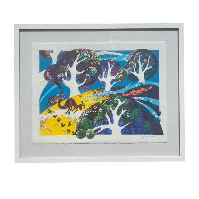 This original acrylic painting by New Zealand artist Joy Rowbotham presents a stylized landscape rich with native flora...