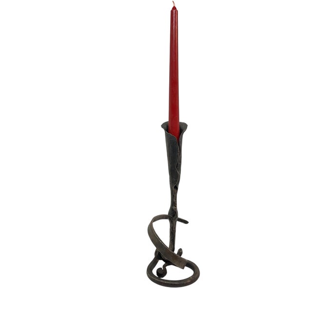 Abstract Hand Wrought Iron Calla Lily Candle Holder in the Style of Jack Brubaker For Sale - Image 3 of 10