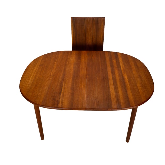1980s Danish Modern Solid Teak Dining Table W/ Leaf, Oval Extension Table For Sale - Image 12 of 16