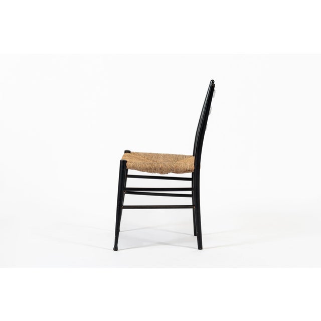 Gio Ponti Vintage Mid Century Black Wood and Rush Wicker Dining Chair For Sale - Image 4 of 12