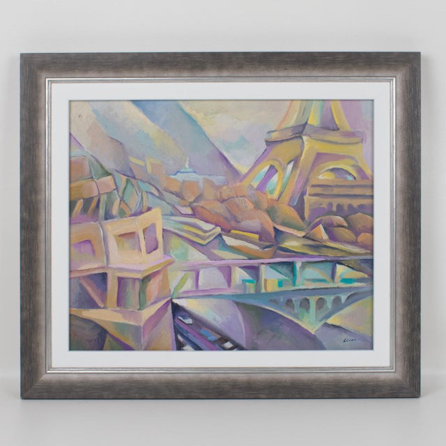 This oil on canvas painting is by French artist Claude-Max Lochu (1951 -) and features an iconic Paris view with a poetic...