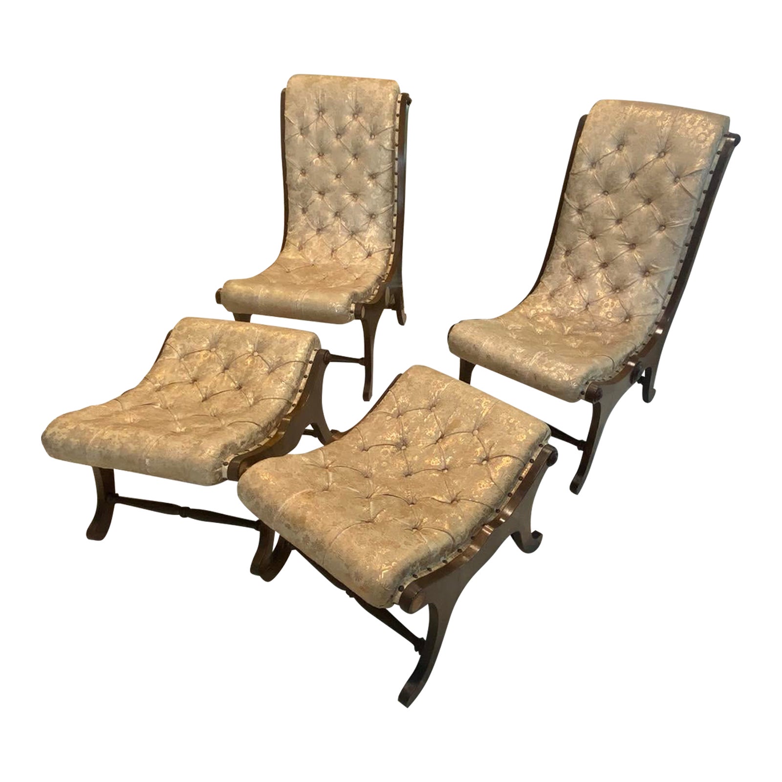 Mid 20th Century MidCentury Antique Japanese Obi Chairs & Ottomans