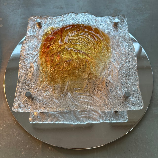 Glass Mid-Century Italian Murano Glass Flush Mount attributed to Mazzega, 1970s For Sale - Image 7 of 17