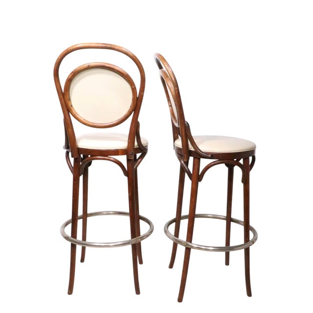 Pr. Bar Height Bentwood Stools by L & B Products Corp. After Thonet C 1981 For Sale - Image 9 of 14