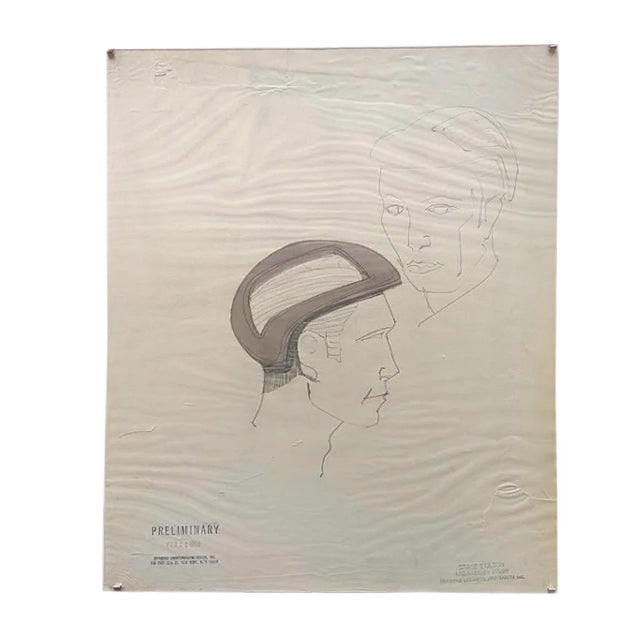 Raymond Loewy and William Snaith, Helmeted Man 4 for NASA, 1969, Pencil Drawing For Sale