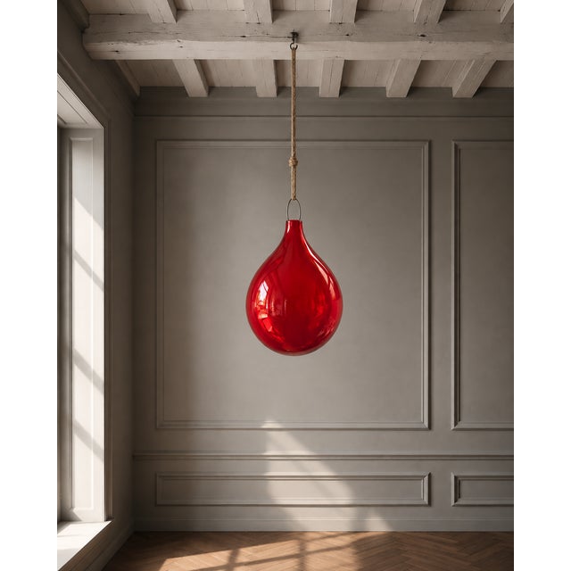Large suspended hand-blown murano glass sphere by nasonmoretti, murano, 2011, executed in an intense translucent ruby-red...