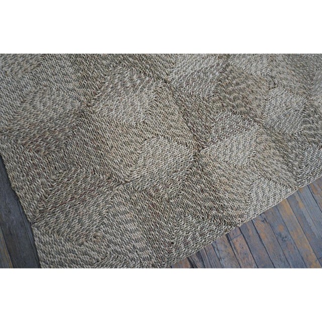 Textile 1940s Rustic Beige Antique Geometric Modern Moroccan Reed Square Woven Wool Rug For Sale - Image 7 of 10
