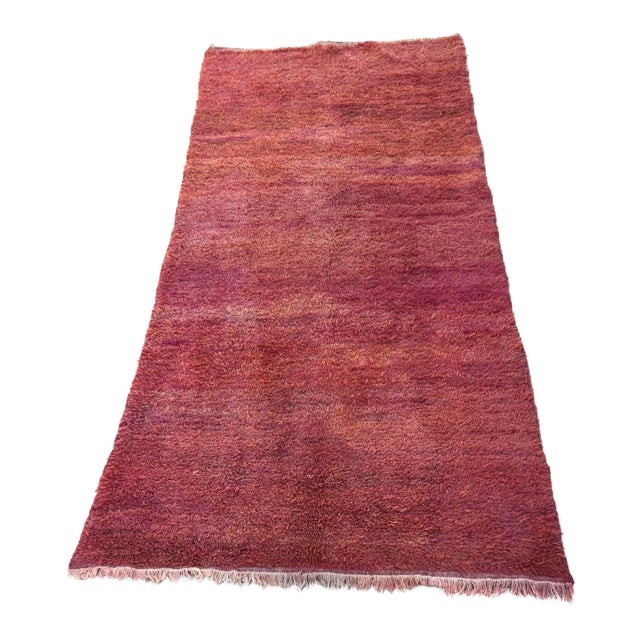 Moroccan Authentic Ethnic Rug Red Shaggy High Pile Wool "Bed of Red Roses" For Sale