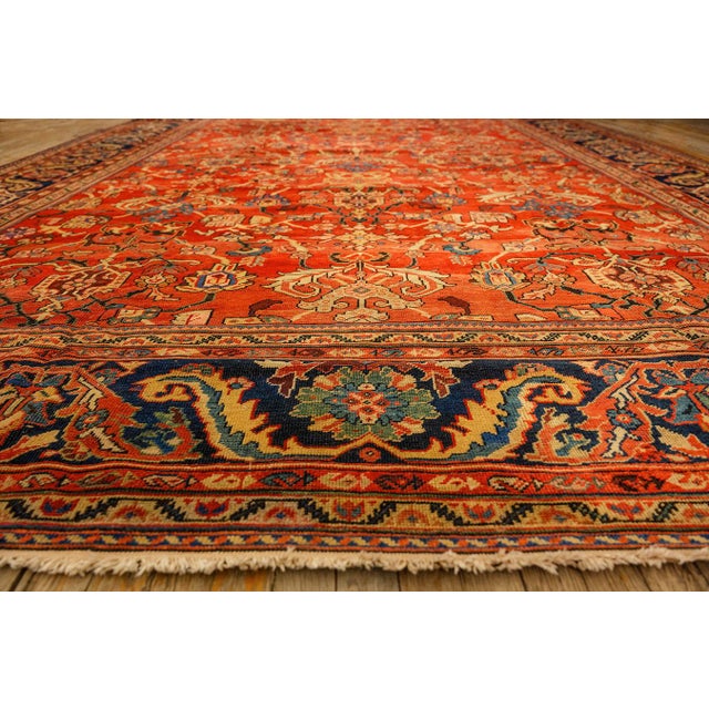 Late 19th Century 1890s Antique Warm Red Ground Floral Knotted Wool Persian Sultanabad Carpet Rug For Sale - Image 5 of 8