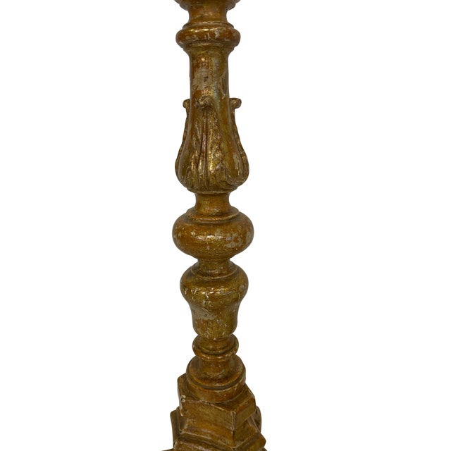 19th Century Antique Italian Baroque Style Gilt Candlesticks Candelabra - A Pair For Sale - Image 4 of 18