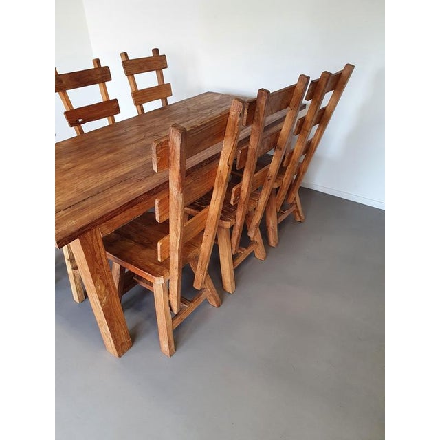 Brutalist Wabi Sabi Elm Dining Chairs and Table, Set of 6 For Sale - Image 14 of 14