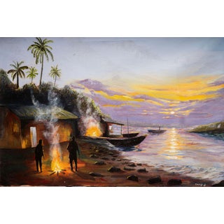 Evening by the Fire, Unique Contemporary Painting by Temitayo Oketola (2025) , Oil on Canvas For Sale