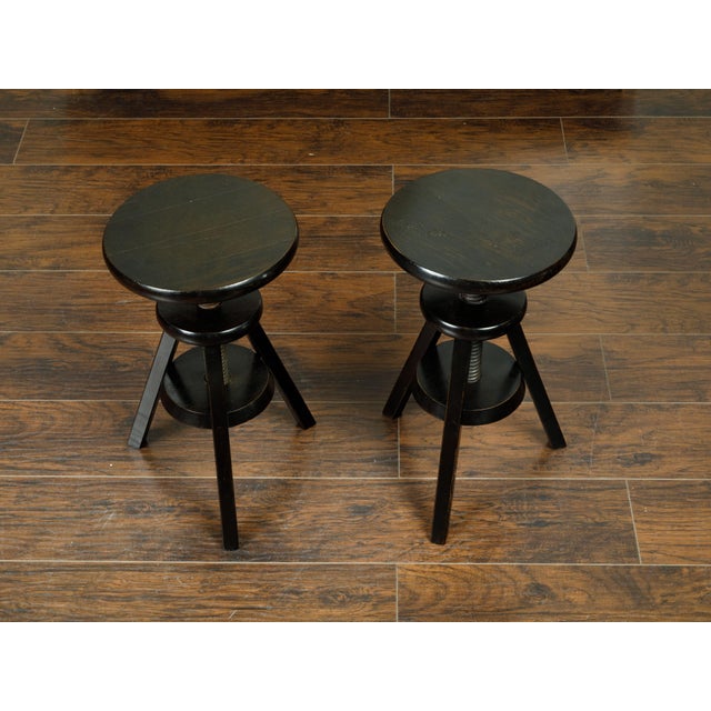 American Pair of 1920s American Adjustable Artist's Stools with Black Finish For Sale - Image 3 of 8