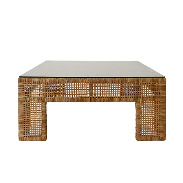 Matthew Izzo Home - Charlie Square Rattan Coffee Table With Glass Top For Sale In New York - Image 6 of 6