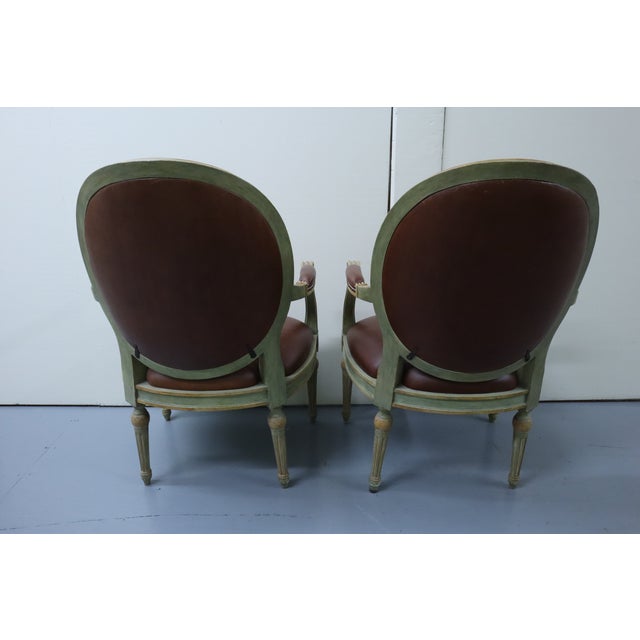 Pair of French Regency Style Arm Chairs With Leather For Sale - Image 4 of 7