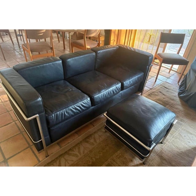 Beautiful Lc2 three seat sofa and ottoman. Attributed to La Corbusier, I didn’t see a mark from Cassina, at the time the...