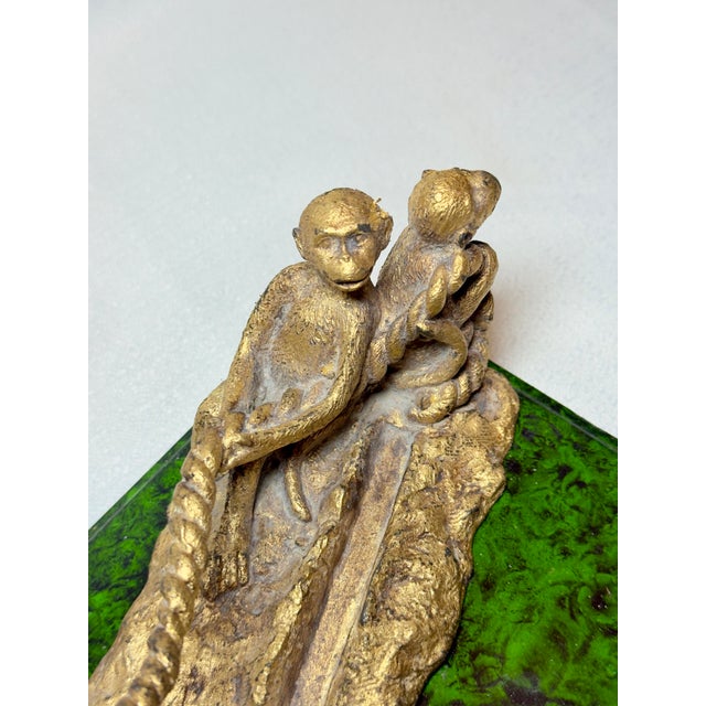 Mid-Century James Mont Style Bespoke Hand Gilt & Faux Malachite "Monkey Business" Art Sculpture / Business Card Holder - Newly Painted For Sale In Mobile - Image 6 of 12