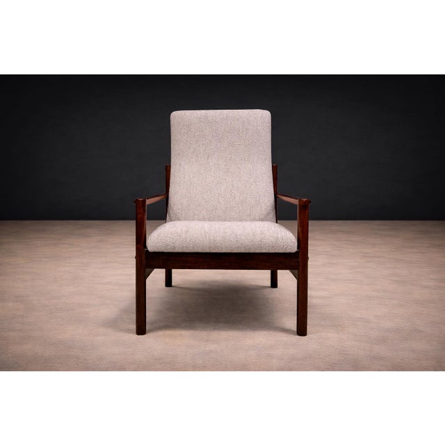 Wood Tall Armchair in Imbuia Wood & Grey Bocule, Michel Arnoult, 1960s - Lot 154A For Sale - Image 7 of 16