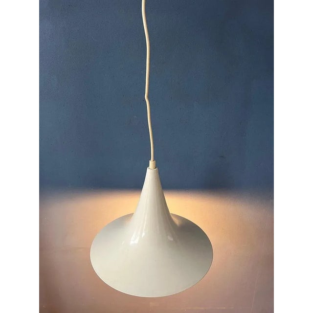 Beige Mid-Century White Space Age Witch Hat Pendant Lamp For Sale - Image 8 of 11