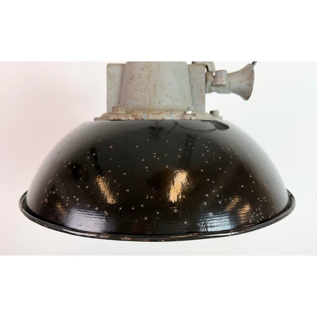 Industrial Black Enamel and Cast Iron Cage Pendant Light from Elektrosvit, 1960s For Sale - Image 4 of 18