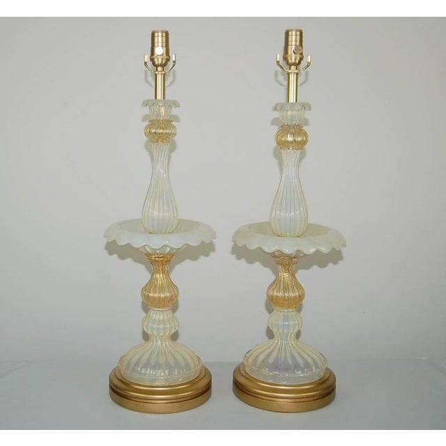 Mid-Century Modern Vintage Murano White Opaline Glass Lamps For Sale - Image 3 of 11