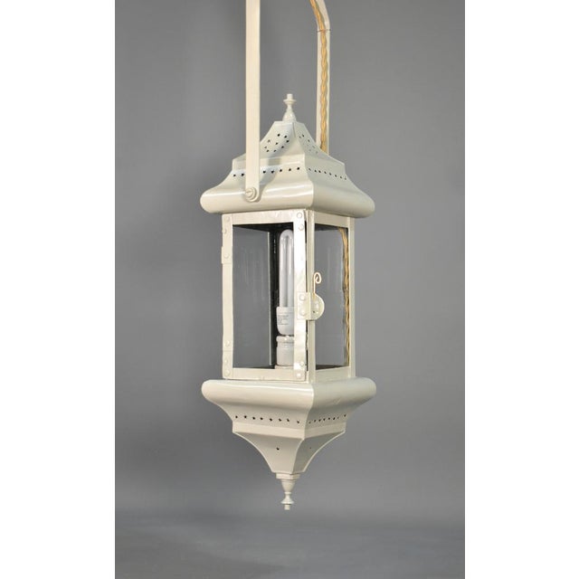 French Toleware Hall Lantern An elegant French Interior Hall Lantern featuring an appealing light grey paint finish with...