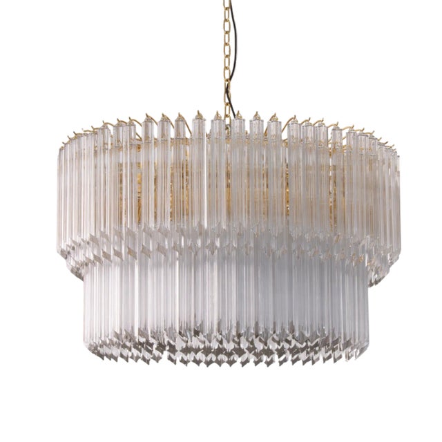 Large Chandelier in Brass E Quadrilobi in Transparent Glass Murano, 1980s For Sale
