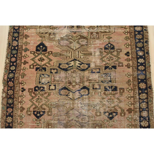 Hamedan Runner 3’5” X 9′ Pink Wool Semi-Antique Tribal Hand-Knotted Rug For Sale In Philadelphia - Image 6 of 15
