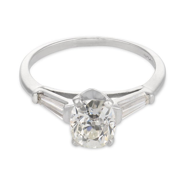 Contemporary Mid Century Gia 1.18 Carat Old Mine Cut Diamond Platinum Engagement Ring, Size 6.75 For Sale - Image 3 of 8