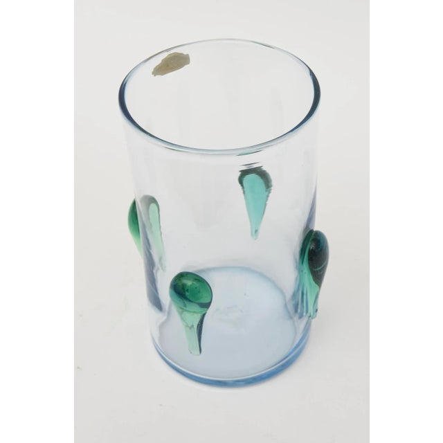 Blenko MId Century Modern Blenko Glass Vase or Vessel With Glass Teardrops Turquoise Sea Green 1960's For Sale - Image 4 of 9