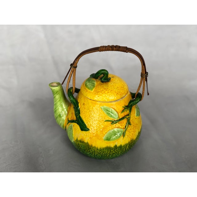 Decorative Ceramic Melon Fruit Teapot With Bamboo Handle For Sale - Image 12 of 13