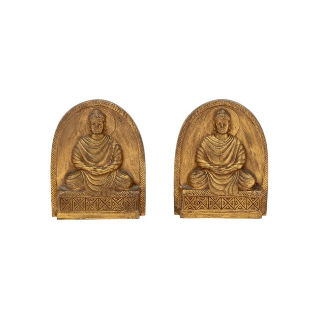 Pair of Tiffany Studios Buddha Motif Gilt Bronze Bookends, each marked "Tiffany Studios / New York / 1025" to underside....