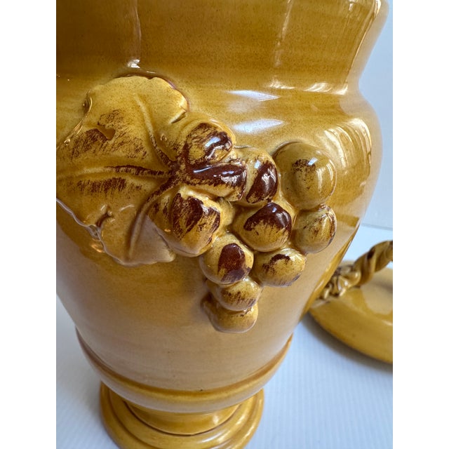1980s Arte Italica "Sole Mustard" Ceramic 13" Tall Yellow Jar With Lid Grapes Leaves Design Made in Italy For Sale - Image 18 of 18