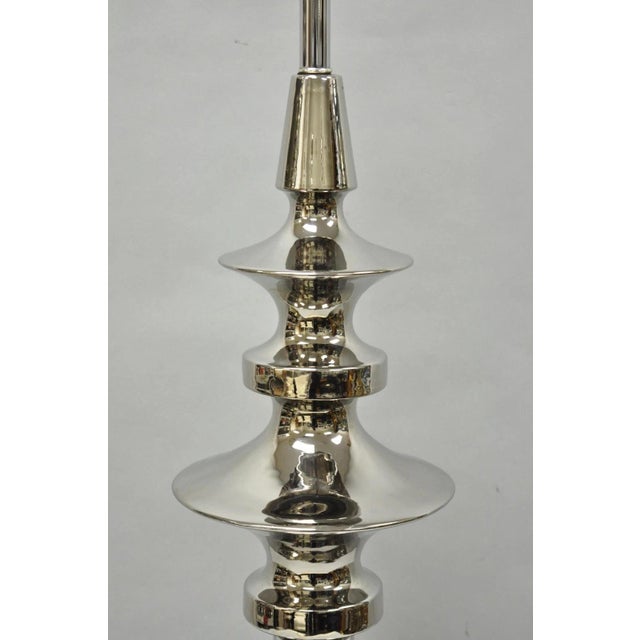 Ceramic Vintage Italian Mid Century Modern Tall Sculptural Silver Ceramic Table Lamp For Sale - Image 7 of 18