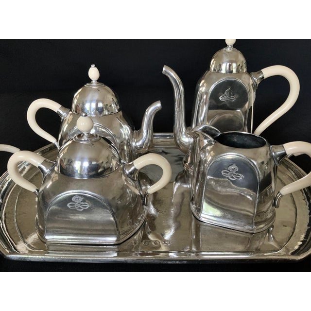 1950s 1950s Ocean Liner Silver Plated Pewter Tea Service Maritime Tea Set Cosulich Line Cosi Tabellini Italy - Set of 5 For Sale - Image 5 of 11