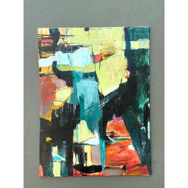 Wood Vintage Abstract Expressionist Oil Painting on Canvas For Sale - Image 7 of 12