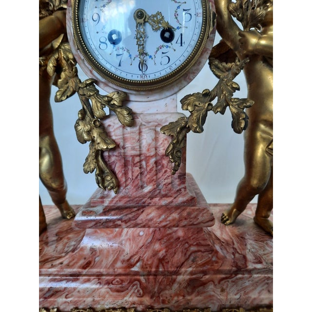 19th Century French Louis XV Style Gilt Bronze & Pink Marble Cherub Mantel Clock by Tiffany & Co For Sale In New York - Image 6 of 12