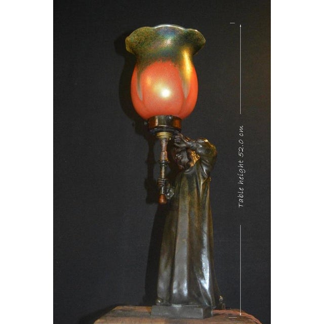 Early 20th Century Antique French Art Nouveau Figural Bronze Table Lamp by A.J. Scottie, 1900s For Sale - Image 5 of 18
