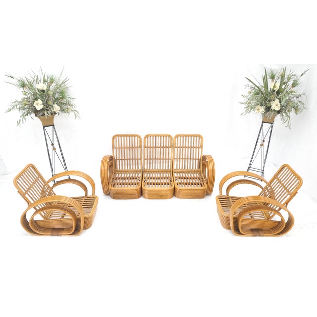 New Upholstery Paul Frankl Rattan Living Room Tank Chair Set MINT! For Sale - Image 12 of 17