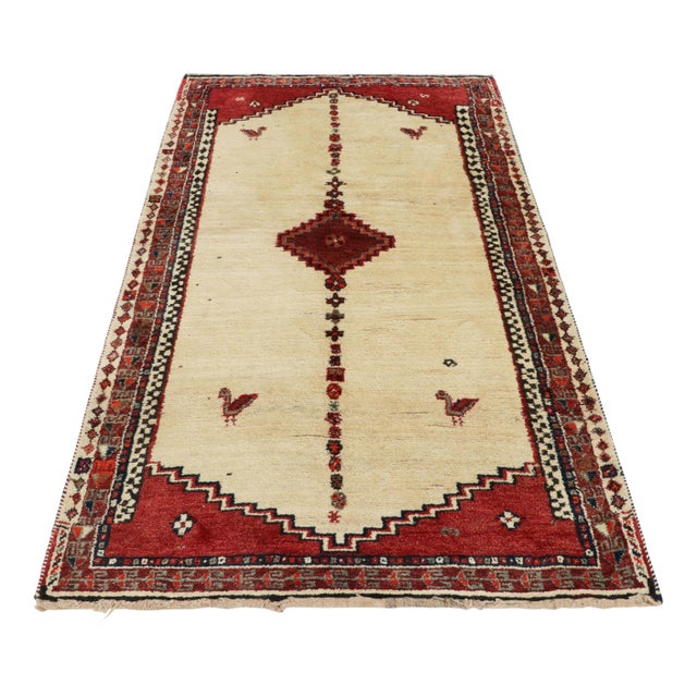 1910s Antique Gabbeh Persian Tribal Rug, Beige With Geometric Medallion - Rug & Kilim For Sale - Image 5 of 8