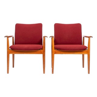 Danish Modern Red Diplomat Chairs by Finn Juhl for France & Daverkosen For Sale
