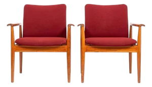 Danish Modern Red Diplomat Chairs by Finn Juhl for France & Daverkosen