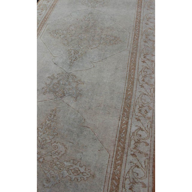 Turkish Oushak Runner in Pale Ice Blue, Ivory, and Faint Taupe Subtle Medallions For Sale In Atlanta - Image 6 of 10