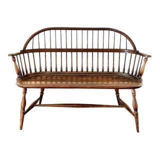 1950s Vintage Oak Spindle Back Windsor Bench For Sale