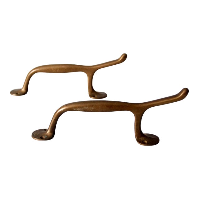 Vintage Brass Door Handles Pair For Sale