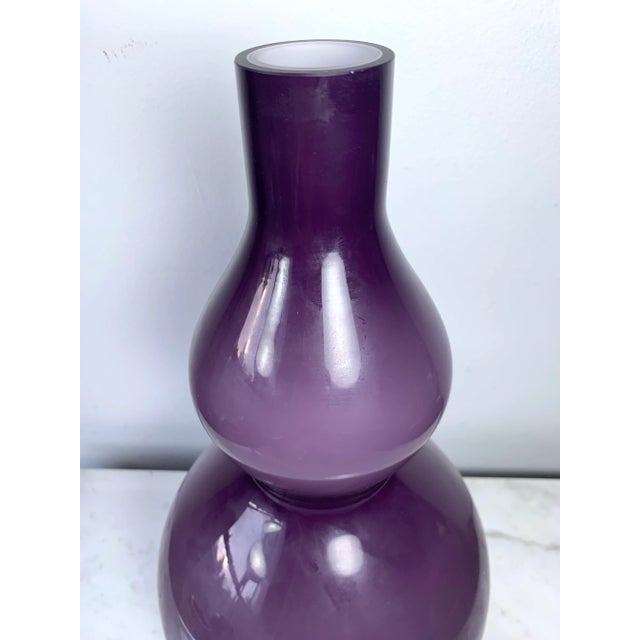 Tall Vintage Aubergine Cased Glass Double Gourd Vase For Sale - Image 4 of 10