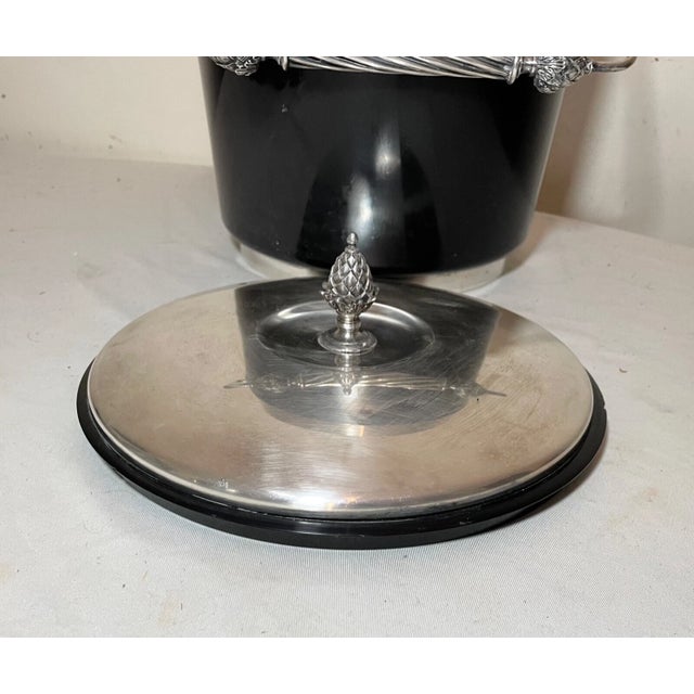 Vintage Ornate Gorham Silverplate Black Bakelite Lidded Ice Bucket Jar For Sale - Image 12 of 12