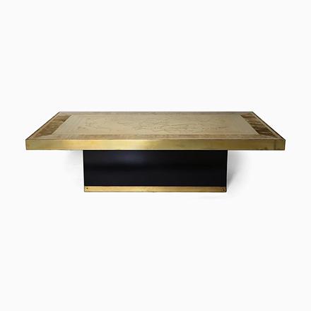 Etched Brass Coffee Table by Ricco D. for Lova Creation, Belgium, 1980s For Sale - Image 9 of 9