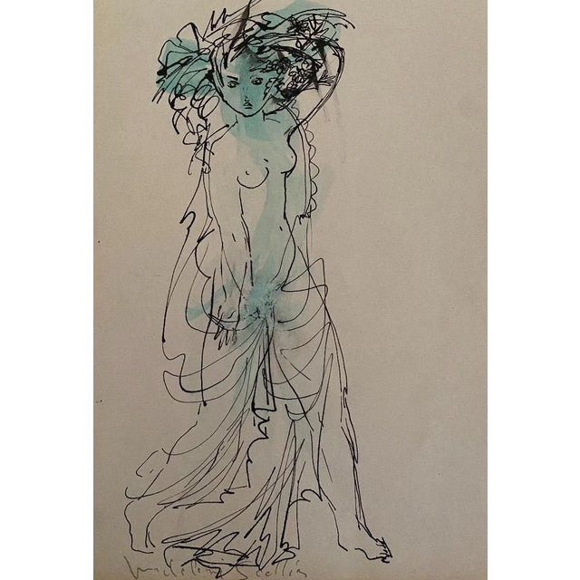 Girl is an original drawing in watercolor china ink on ivory-colored paper realized by the French artist Madeleine...